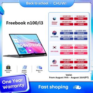 CHUWI 프리북 노트북 태블릿, 13.5 인치 터치 스크린, 12GB LPDDR5 512G SSD 컴퓨터 노트북, 2 in 1 인텔 N100 i3 1215U