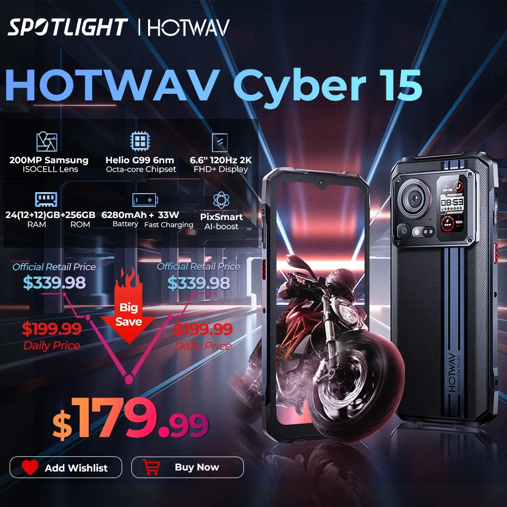 월드 프리미어 초박형 휴대폰, HOTWAV 사이버 15 러기드 폰, 200MP PixSmart G99, 6.6FHD + 120Hz 스마트폰, 24GB, 256GB