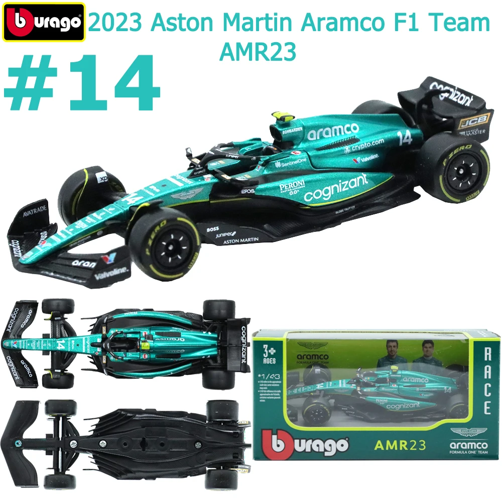 Bburago 1:43 2023 F1 애스턴 마틴 아람코 F1 팀 AMR23 #14 페르난도 #18 랜스 레이싱 모델, 합금 다이캐스트 모델, 성인용 장난감