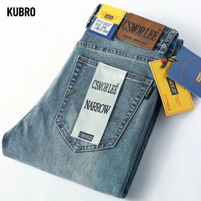 KUBRO 브랜드 남성용 클래식 청바지, 스트레이트 블루 블랙 스트레치 데님 바지, 스마트 진 하이 퀄리티, 오리지널 디자인, 패션