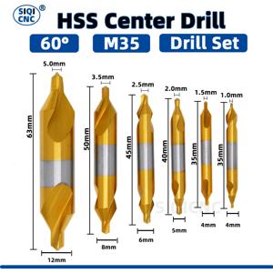 HSS 복합 센터 드릴 Ti 코팅 60 도 카운터 싱크 앵글 비트 세트 6 개, 1.0-5mm 금속 센터링 드릴 비트 선반 W6542 M35