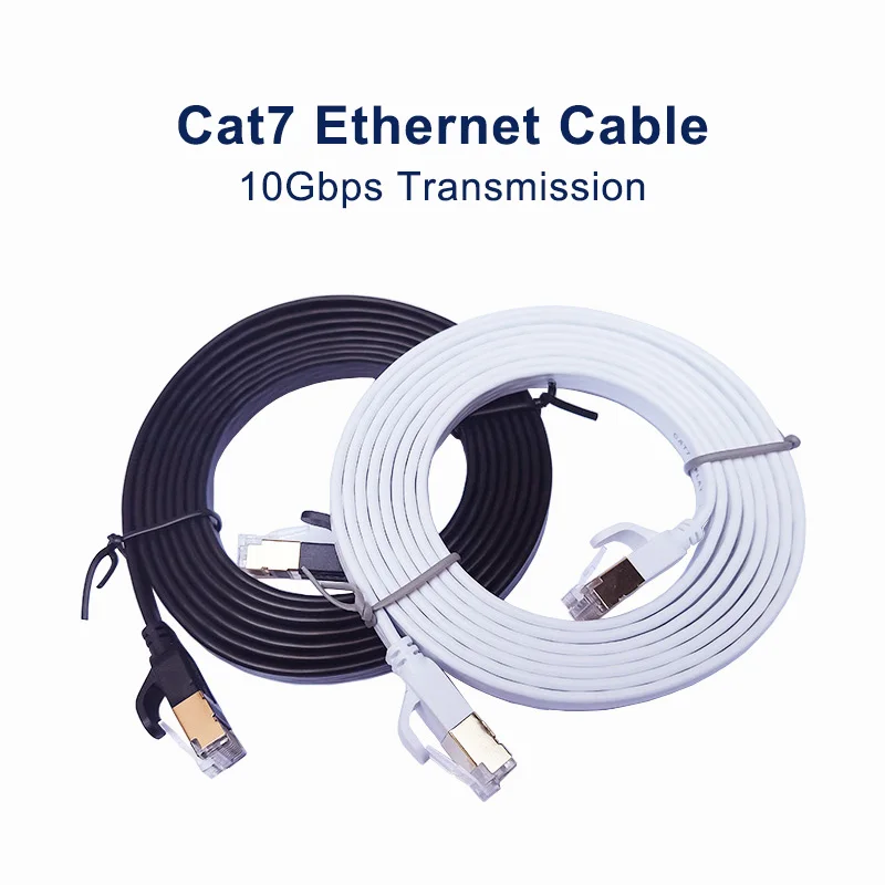 라우터 모뎀용 이더넷 플랫 케이블, Cat7 패치 코드, RJ45 네트워크 케이블, RJ 45 랜 캡, 화이트 블랙, Cat7, 6 m, 20m, 15m, 10m, 8m, 5m