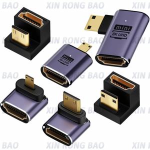 180 미니 HDMI 수-HDMI 암 앵글 L 컨버터, 360 도 U자형 젠더 어댑터, 8K HD 2.1V 익스텐션 4K 60Hz