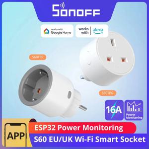 SONOFF S60 EU/UK 와이파이 소켓, 스마트 홈 플러그, 전원 모니터 콘센트, eWeLink 원격 제어, Alexa Google Home Smart Things Yandex