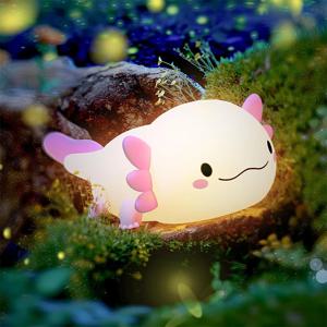 귀여운 Axolotl 야간 조명 실리콘 보육 수면 램프, 터치 컨트롤 야간 조명, USB 충전식 테이블 램프, 아기 어린이용