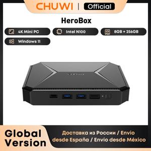 CHUWI HeroBox 미니 데스크탑 컴퓨터, 인텔 셀러론 N100, 최대 2.7GHz 미니 PC, 8GB RAM, 256GB SSD, 윈도우 11