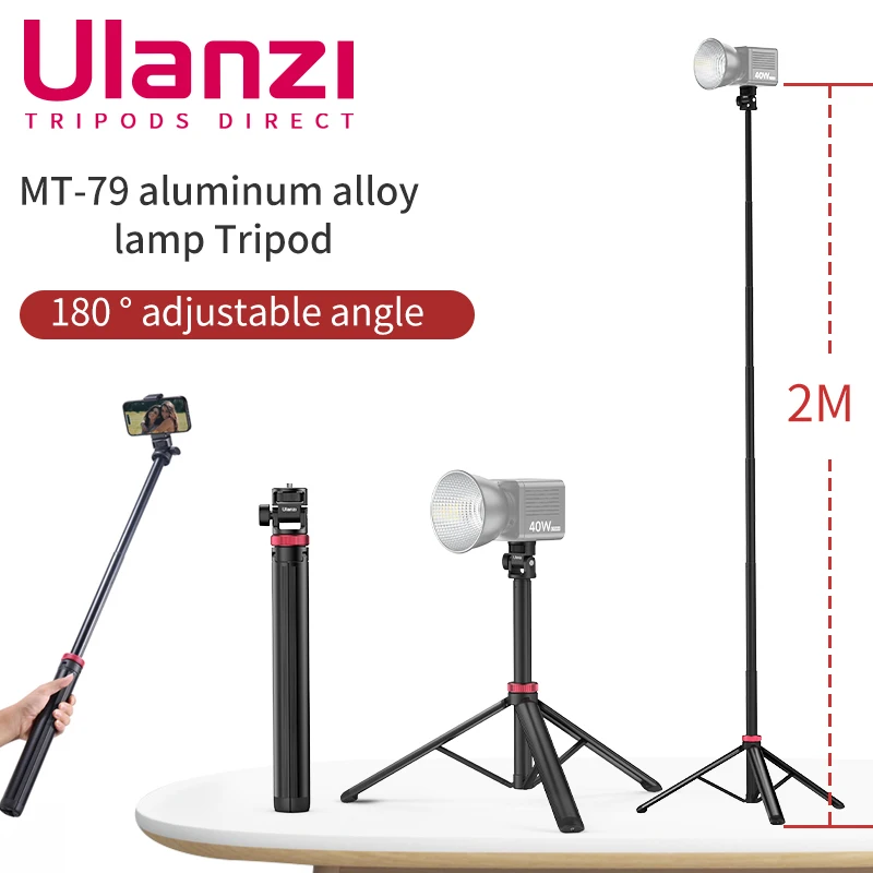 Ulanzi 카메라 및 휴대폰 액션 카메라 조명용 MT-79 삼각대 스탠드, 1/4 나사, 범용 비디오 촬영 거치대 브래킷, 2m