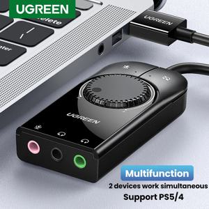 UGREEN USB 사운드 카드 오디오 인터페이스 외장형 3.5mm 마이크 오디오 어댑터 노트북 용 사운드 카드 PS5/4 헤드셋 USB 사운드 카드