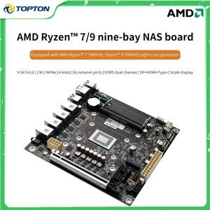 AMD Ryzen 7 8845HS 9 7940HS 9 베이 NAS 마더보드, USB4 4x226-V 2.5G LAN, 9xSATA3.0 2xM.2 NVMe PCIE X16 2xDDR5 17X17 ITX 방화벽