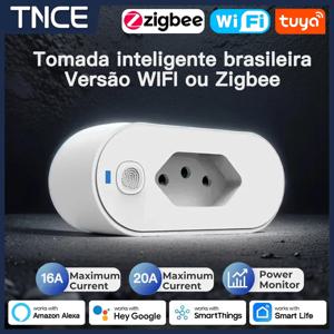 TNCE Tuya Brazil plug 16/20A adapter, wifi zigbee socket with Power Monitor, Smart outlet control, Voice for Google Home Alexa