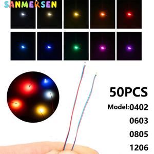 0402 0603 0805 1206 SMD 램프, 유선 마이크로 리츠 LED 사전 납땜 칩, DIY 철도 모델 장면 장난감 조명, 30cm 3V, 50 개/백