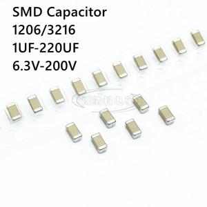 20PCS 1206 3216 SMD 커패시터 1UF 2.2UF 4.7UF 10UF 22UF 47UF 100UF 220UF 10V 16V 25V 35V 50V 63V 100V 200V X7R X5R ± 10% = K ± 20% = M