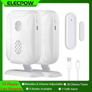 Elecpow 무선 문짝 오픈 차임 LED 점멸 등, 상점 환영 차임, 문짝 창문 알람, 36 벨소리 톤 톤, 4 볼륨 레벨