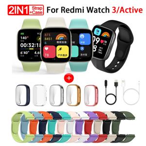 Redmi Watch 3 용 소프트 실리콘 스트랩, 스마트 교체 시계 밴드 및 화면 보호대 케이스, 액티브 스트랩 액세서리