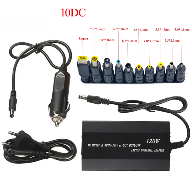 조정 가능한 차량용 충전기 범용 AC DC 전원 어댑터, USB 노트북 공급, 120W, 220V, 110V, 12V, 15V, 16V, 18V, 19V, 20V, 22V, 24V