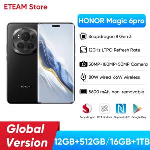 오리지널 HONOR Magic6 Pro 글로벌 버전, 스냅드래곤 8 Gen 3 120HZ, 6.8 인치 쿼드 커브 180MP 카메라, 5600mAh Magic 6 Pro