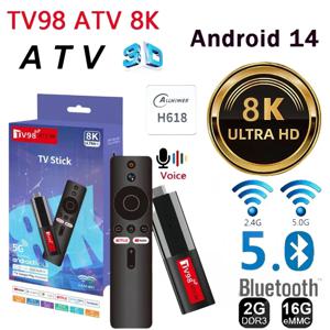 TV98 ATV 미니 TV 스틱, 안드로이드 14 Allwinner H618 쿼드 코어 Cortex A53 지지대 8K 비디오, 4K Wifi6 BT5.0 음성 원격 스마트 TV 박스