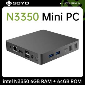 SOYO 데스크탑 휴대용 컴퓨터, 미니 PC, 인텔 셀러론 N3350 CPU, 6G RAM, 64G HDMI + VGA M.2 SSD, USB3.0, Win10Pro, WiFi 블루투스 4.2, M2