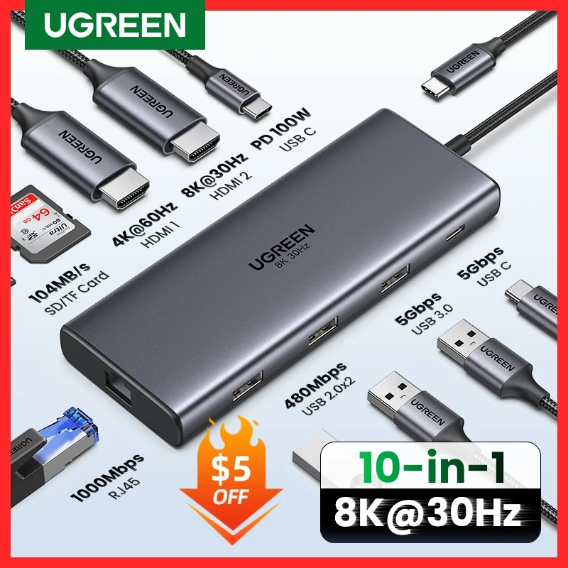 UGREEN USB 허브 C 허브 HDMI 어댑터 4K USB C to USB 3.0 100W Dock for MacBook Pro 액세서리 USB-C 유형 C 3.1 분배기 USB C 허브