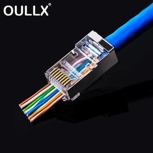 OULLX 6U RJ45 커넥터 Cat6 Cat6A 잭, FTP 금도금, 이더넷 케이블 통과, 네트워크 RJ-45 플러그 Cat5 Cat5e STP 차폐