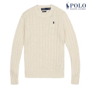 POLO RALPH LAUREN  여성 케이블 니트 코튼 크루넥 스웨터 내추럴