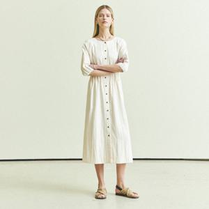 WAIST & SLEEVE  PINTUCK DRESS_LIGHT IVORY