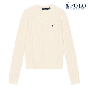 POLO RALPH LAUREN  폴로 랄프로렌 여성 케이블 니트 코튼 브이넥 스웨터 아이보리