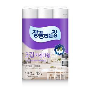 잘풀리는집 키친타월 3겹 130매 x 12롤 x 1팩