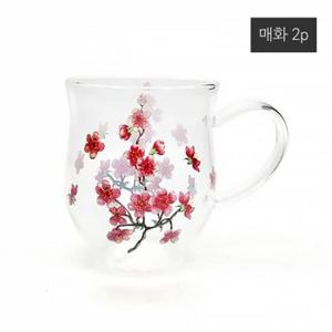 매화꽃 유리컵 2인 세트 400ml 예쁜 커피컵 찻잔 선물