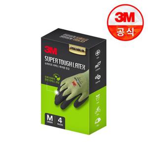 3M 안전장갑 슈퍼터프 라텍스 레져용 장갑 그린 M 1박스(4개입)