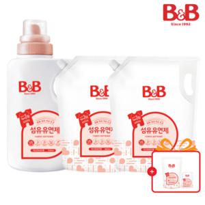 비앤비 섬유유연제 자스민향 1500ml 용기형 1입+1500ml 리필형 2입+증정품_J840