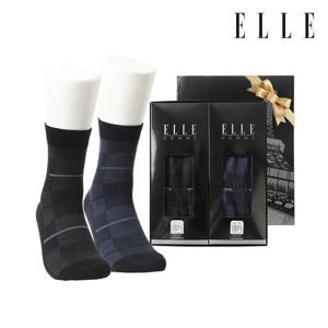 [ELLE]남성 바둑판 중목 2족양말세트 EH33007S2