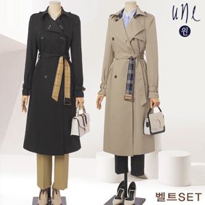 [une] [77까지][벨트set]클래식체크블록트렌치롱코트