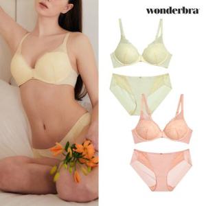 [Wonderbra] 노와이어 플로럴 브라팬티 4종세트 레몬옐로우 코랄핑크 WBW3M4041_T