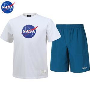 NASA 나사 남녀공용 면 라운드 반팔티+우븐 5부 반바지 상하세트 N-155UWH+N-055PGB 남자 여성 티셔츠 숏팬츠 여름바지 빅사이즈