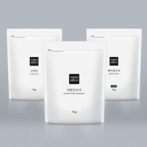 [3종세트] 과탄산소다+구연산+베이킹소다 1KG 지퍼백 세트 / 세정제 세탁 청소 세제