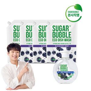 슈가버블 친환경 주방세제 블루베리 드롭 470mL + 리필 1.2L x 4