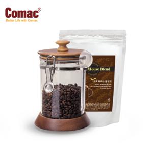 Comac 나무/아크릴 밀폐용기 750ml+코맥 하우스 블렌드 200g (A1-C2) [보관용기/볶은원두/커피용품]