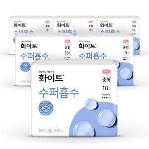 화이트 생리대 수퍼흡수 중형 18p x6팩