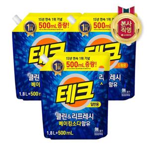 테크 클린앤리프레쉬 액체세제 리필 1.8L+500ml 3개 (일반/드럼 택1)