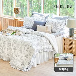 (퀸)SALE / 에어룸 100%순면아사+인견 메쉬토퍼 침구 풀세트(이불+토퍼+베개커버2)