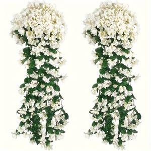 TEMU 2개의 가짜 흰색 난초를 달 수 있는 화환, 결혼식, 새해, 어버이날 벽, 집 장식, 정원, 실내 및 실외 장식에 적합한 가짜 흰색 난초 화환