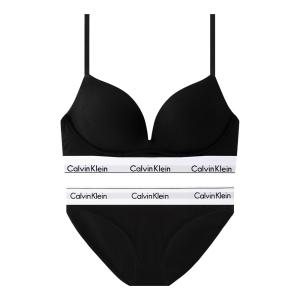 [Calvin Klein]CK 여성 모던 코튼 AF 플런지 푸쉬업 브라+팬티 세트 QF7623+F3787 BLACK