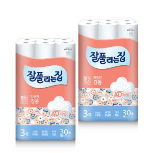 잘풀리는집 롤 화장지 따뜻한3겹 감동 25M 30롤 X 2팩(60롤) 화이트 린넨향