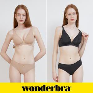 [Wonderbra] V넥 노와이어 브라팬티 4종세트 샌드베이지+블랙 WBW4N3132_T