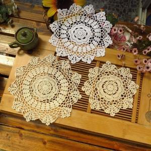 식탁테이블매트 식탁깔개 라탄 실리콘 PVC 매트 라운드 핸드 Crocheted Doily 빈티지 컵 코튼 크로 셰 뜨개