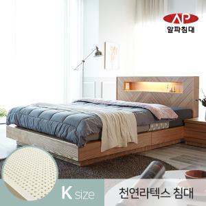 알파침대 썸누스업 LED 무늬목 평상형 킹 침대+천연라텍스매트리스