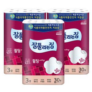 잘풀리는집 두루마리휴지 퀼팅 3겹 화장지 30m 30롤 3팩