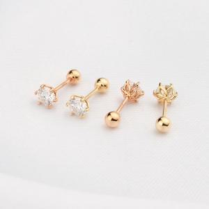 14k 2부 4mm 엑설런트 모이사나이트 다이아몬드 육발 피어싱 귀걸이