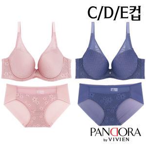 [판도라by비비안]C/D/E컵 풀컵무빙몰드브라팬티2종(PB7033)75C~85E